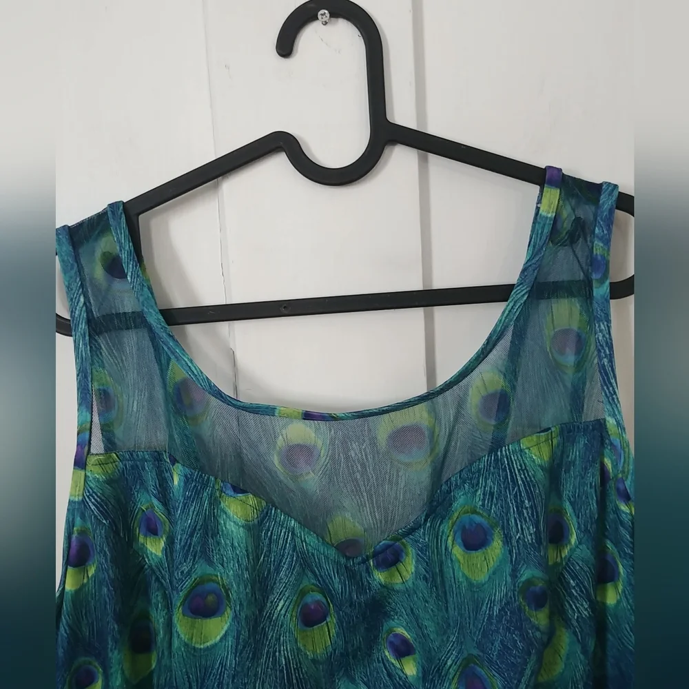 Womens Colorful Peacock Print One Piece Swimsuit Blue Green Size 24W (B) - Picture 4 of 7